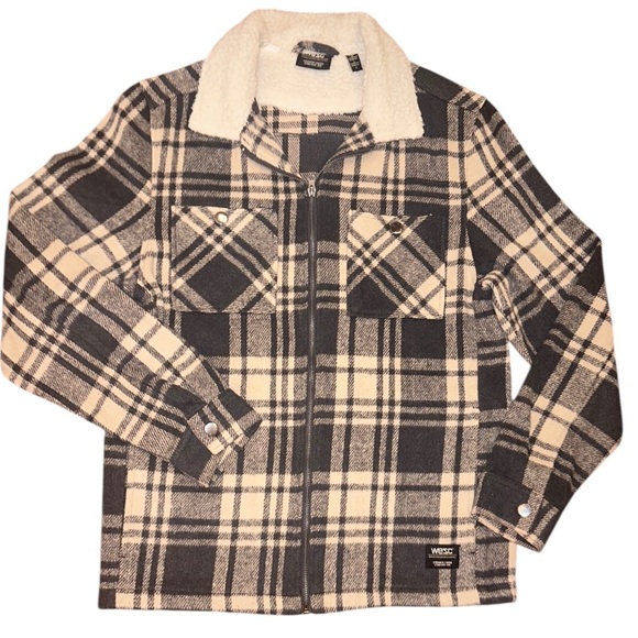 WESC | Unisex Liam Plaid Full-Zip Sherpa-Lined Shirt Jacket Barn Coat - Size M/L - Picture 6 of 6